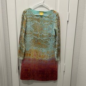 Maeve Turquoise and Red Long Sleeve Dress